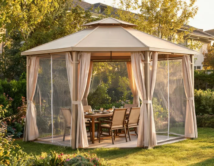 Family patio under a Sojag gazebo